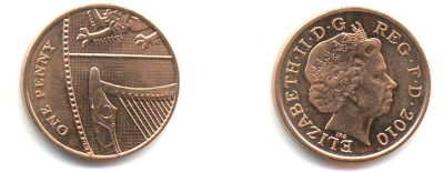 Великобритания 1 пенни 2010 Елизавета II (1952-2022) KM 1107, Spink B6 сталь плакированная медью 177-1225