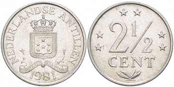 НИДЕРЛАНДСКИЕ АНТИЛЫ 2 1/2 ЦЕНТА 1981 KM 9a алюминий 3457-825