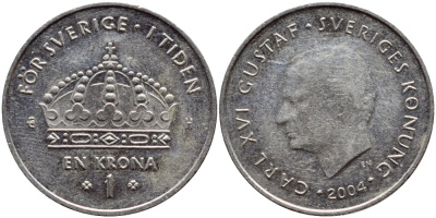 Швеция 1 крона 2004 Карл XVI Густав (1973- ) KM 894 медно-никель 259-956