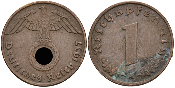 Германия 1 рейхспфенниг 1937 A KM 89, J 361 бронза 4396-113