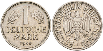 ФРГ 1 марка 1950 J KM 110, J. 385 медно-никель 4177-835