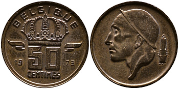 БЕЛЬГИЯ 50 САНТИМОВ 1973 BELGIQUE KM 148.1 бронза 4387-627