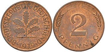 ФРГ 2 пфеннига 1979 J J.381a, KM 106a сталь плакированная медью    4598-845