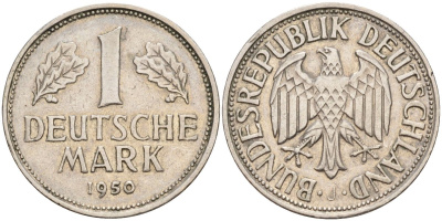 ФРГ 1 марка 1950 J KM 110, J. 385 медно-никель 4177-835