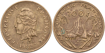 Французская Полинезия 100 франков 1982 KM 14 никель-бронза 4131-1024