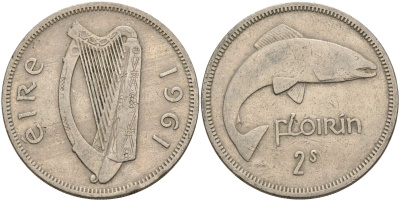 Ирландия 2 шиллинга = 1 флорин 1961 KM 15a медно-никель 4144-1034