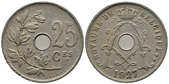 БЕЛЬГИЯ 25 САНТИМОВ 1927 BELGIQUE KM 68.1 медно-никель 83-225