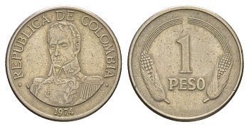 Колумбия 1 песо 1974 Симон Боливар KM 258 медно-никель 4656-1015