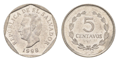 Сальвадор 5 сентаво 1998 KM 154b сталь плакированная никелем aUNC 4643-751
