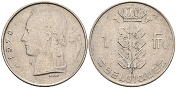 БЕЛЬГИЯ 1 ФРАНК 1970 BELGIQUE KM 142.1 медно-никель 4563-122