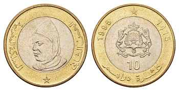 Марокко 10 дирхамов 1995 AH 1415, год-тип Y 92 биметалл UNC 4671-224