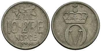 Норвегия 10 эре 1968 Пчела, Улаф V (1958-1991) KM 411 медно-никель 4136-857