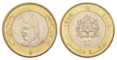 Марокко 10 дирхамов 1995 AH 1415, год-тип Y 92 биметалл UNC 4671-224