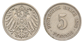 Германия 5 пфеннигов 1898 F, Вильгельм II (1888-1918) KM 11, J. 12 медно-никель 1528-1124