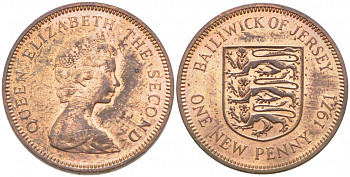 Джерси 1 новый пенни 1971 Елизавета II (1952-2022), герб KM 30 бронза UNC 3996-1036