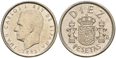 Испания 10 песет 1983 Хуан Карлос I KM 827 медно-никель    4596-262