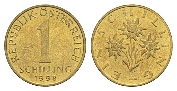 Австрия 1 шиллинг 1998 KM 2886 алюминиевая бронза UNC 4563-254