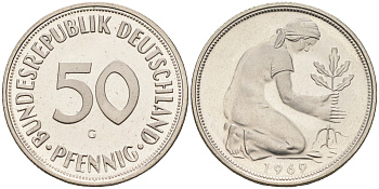 ФРГ 50 пфеннигов 1969 G J 384, KM 109.1 медно-никель  PROOF  1094-4-11