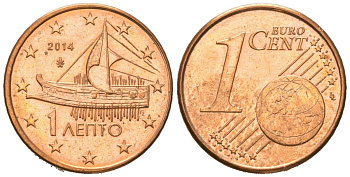 Греция 1 евроцент 2014 KM 181 сталь плакированная медью aUNC 4516-1211