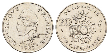 Французская Полинезия 20 франков 1983 KM 9 никель UNC 176-122