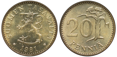 Финляндия 20 пенни 1981 K KM 47 алюминиевая бронза UNC 259-544
