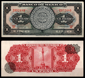 Мексика 1 песо 1958 Pick 59 d бумага aUNC 7198-11-3-1