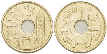 Испания 25 песет 1995 Кастилья и Леон (Castilla y Leon), Хуан Карлос I (1975-2014) KM 948 латунь 216-734