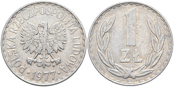 Польша 1 злотый 1977 MW KM 49.1, Parchimowicz 213o алюминий 3856-425