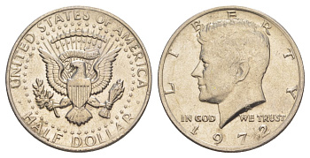 США 1/2 доллара (50 центов) 1972 Джон Кеннеди KM 202b медь плакированная медно-никелем aUNC 4137-744