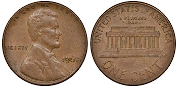 США 1 ЦЕНТ 1967 ЛИНКОЛЬН KM 201 медь цинк 62-711