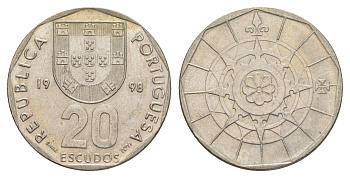 Португалия 20 эскудо 1998 KM 634 медно-никель UNC 4519-335