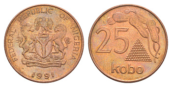 Нигерия 25 кобо 1991 KM 11a сталь плакированная медью aUNC 4643-664