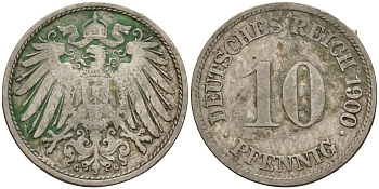 Германия 10 пфеннигов 1900 G J. 13,  KM 12 медно-никель    4603-612