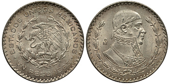 Мексика 1 песо 1963 Хосе Мария Морелос KM 459 серебро 107-1124