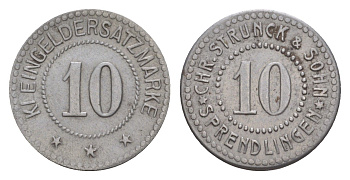 Шпрендлинген 10 пфеннигов ND Chr. Strunck and Sohn Men05 23836.2, Men18 29808.2 железо 4643-932