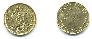 Испания 1 песета 1975 (76) Хуан Карлос I (1975-2001) KM 806 алюминиевая бронза 177-115