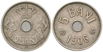 Румыния 5 бань (бани) 1906 Кароль I (1881-1914) KM 31 медно-никель 218-341