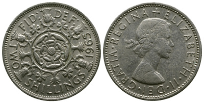 Великобритания 2 шиллинга (флорин) 1965 Елизавета II (1952-2022) KM 906, Spink 4146 медно-никель 4382-546