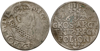 Польша, Эльбинг трояк (3 гроша) 1622 Сигизмунд III Ваза (1587-1632), Монетный двор Краков, герб "Сас" - управляющий монетного двора Миколай Данилович в 1616-1624 Iger K.22.1.a, KM 31 серебро 4160-248