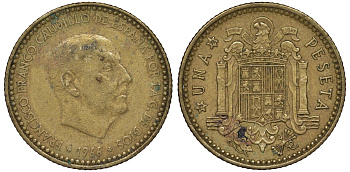 Испания 1 песета 1966 (72) Франсиско Франко (1939-1975) KM 796 алюминиевая бронза 4128-1044