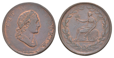 Великобритания 1/2 пенни 1811 Георг III (1760-1820), Любовь к Родине побеждает, рубчатый гурт, Британская медная компания, токен Withers 590 медь 3711-231