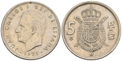 Испания 5 песет 1975 (80) Хуан Карлос I (1975-2014) KM 807 медно-никель 259-335