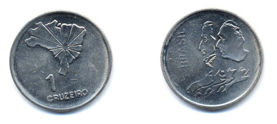 Бразилия 1 крузейро 1972 150 лет независимости KM 582 никель aUNC 51-4844