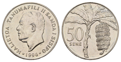 Самоа 50 сене 1996 Малиетоа Танумафили II KM 17 медно-никель UNC 4572-543