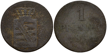 Саксония 1 пфенниг 1836 G, Фридрих Август II (1836-1854) KM 1135 медь 4189-551