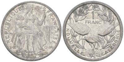 Французская Новая Каледония 1 франк 2011 птица кагу, (IEOM) KM 10, Schoen 10 алюминий 36-322