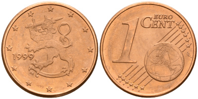 Финляндия 1 евроцент 1999  KM 98 сталь плакированная медью  UNC  4189-213