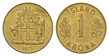 Исландия 1 крона 1975 KM 12a никель латунь UNC 4633-1252