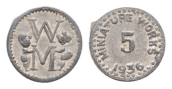 США игровой жетон в 25 центов 1936 диаметр 13 мм, вес 0,3 гр алюминий 4651-1243