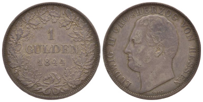 Гессен-Дармштадт 1 гульден 1844 Людвиг II (1830-1848) KM 309 серебро 1522-831